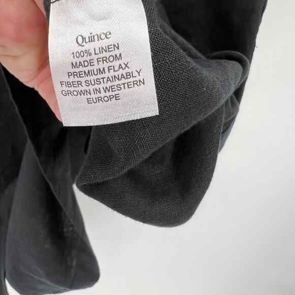 Quince Women's Black Linen Button Front Dress sz S Midi A-Line Belt Short Sleeve - Picture 5 of 7
